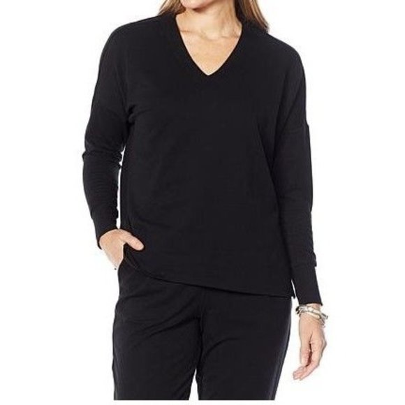 Marla Wynne Layers V-Neck Modified Box Top 770-347 Black Medium - Picture 1 of 1